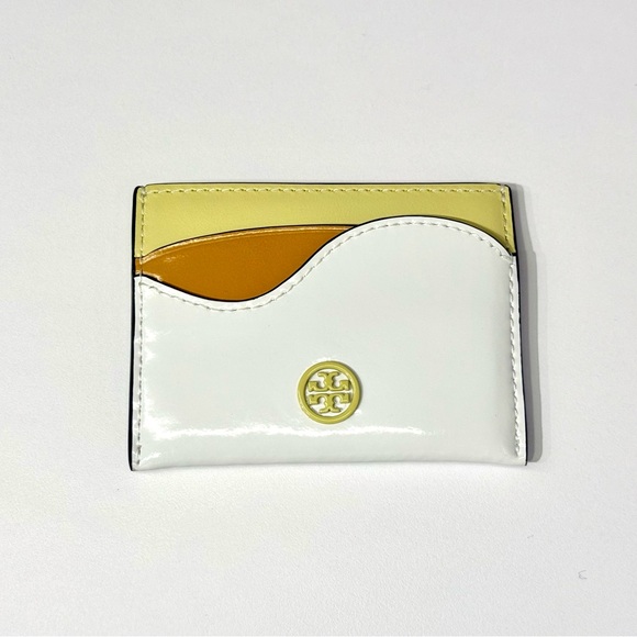 Tory Burch Green White Spazzolato Leather Card Holder - Picture 1 of 5
